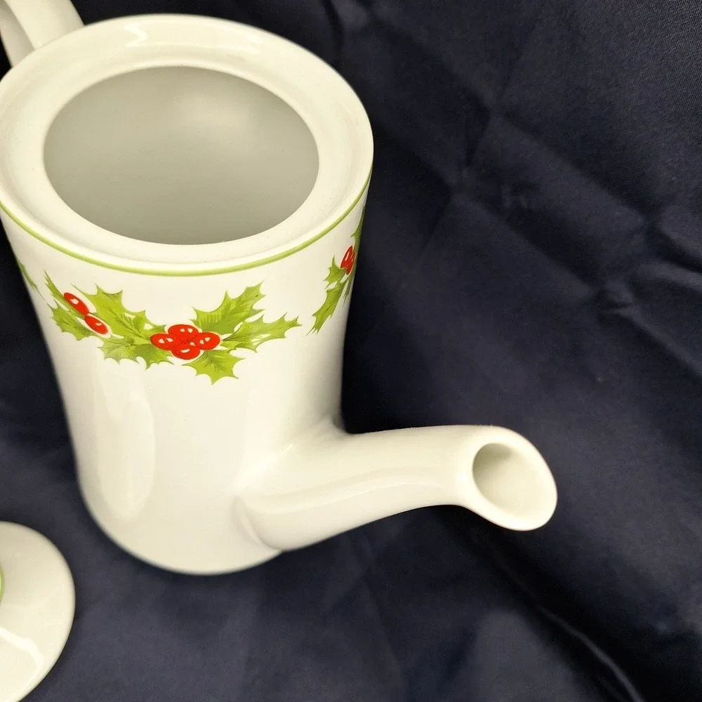 Schmidt Porcelain Coffee Tea Pot Christmas Holly Leaf Berry + other Cream Sugar